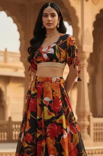 Black Digital Printed Lehenga Choli Without Dupatta