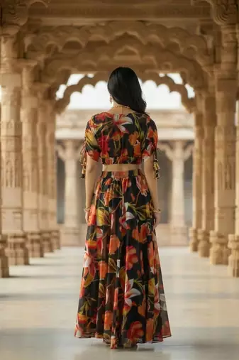 Black Digital Printed Lehenga Choli Without Dupatta