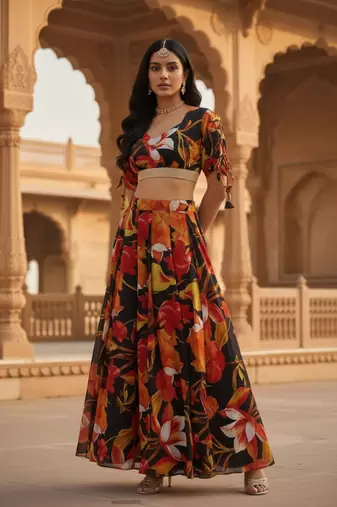 Black Digital Printed Lehenga Choli Without Dupatta