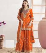 Orange chinon silk Embroidered Salwar suits