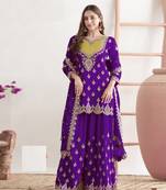 Blue chinon silk Embroidered Salwar suits