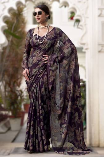 wine floral lurex brasso saree with subtle shine     alara catalogue