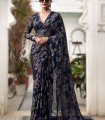 navy blue floral lurex brasso saree with subtle shine     alara catalogue