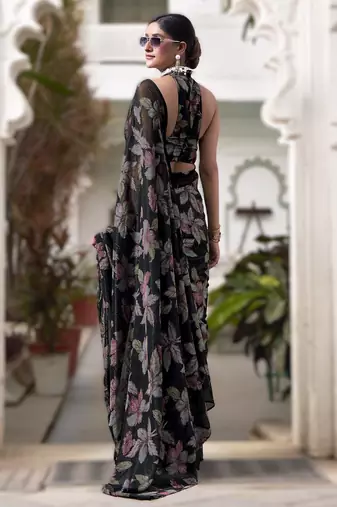 black floral lurex brasso saree with subtle shine  alara catalogue
