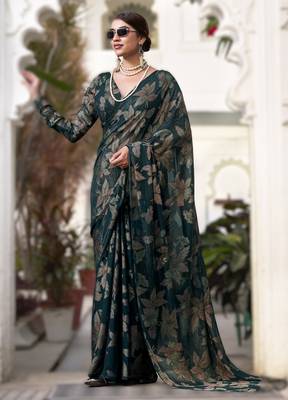 green floral lurex brasso saree with subtle shine  alara catalogue 1
