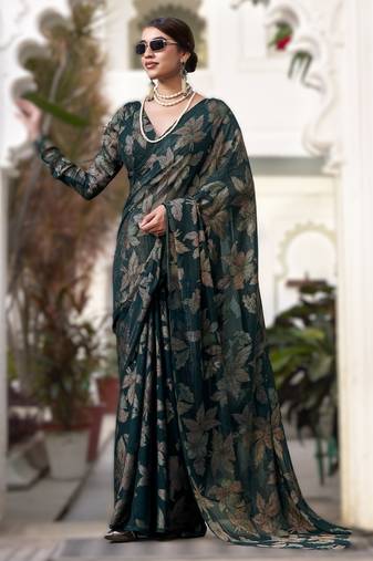 green  floral lurex brasso saree with subtle shine     alara catalogue