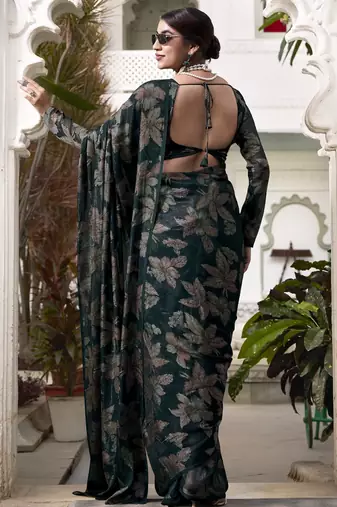 green floral lurex brasso saree with subtle shine  alara catalogue