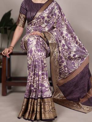 lavendr printed tasar art silk blend saree with shimmering viscose border 1