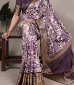lavendr printed tasar art silk saree with shimmering viscose border