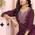 Magenta roman floral embroidery straight neck kurta set