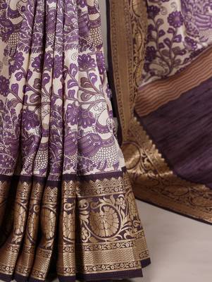 lavendr printed tasar art silk blend saree with shimmering viscose border 2