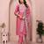 Rose pink roman plain embroidery straight round neck kurta set