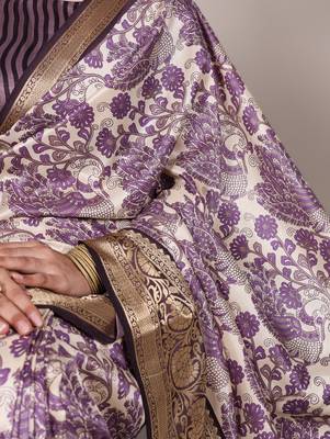 lavendr printed tasar art silk blend saree with shimmering viscose border 3