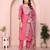 Rose pink roman plain embroidery straight round neck kurta set