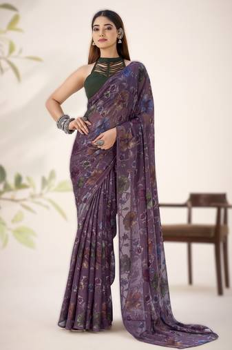 wine floral lurex brasso saree with natural art silk blouse
