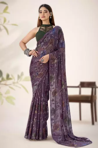 wine floral lurex brasso saree with natural art silk blouse