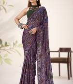 wine floral lurex brasso saree with natural art silk blouse
