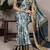 sea blue printed tasar art silk saree with shimmering viscose border
