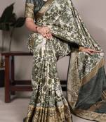 mehendi printed tasar art silk saree with shimmering viscose border