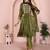 Olive green organza yoke embroidery a line round neck kurta set