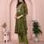 Olive green organza yoke embroidery a line round neck kurta set