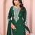 Dark green vichitra silk floral embroidery straight neck kurta set