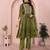Olive green organza yoke embroidery a line round neck kurta set