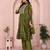 Olive green organza yoke embroidery a line round neck kurta set