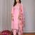 Light pink roman plain embroidery straight round neck kurta set