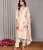Cream chanderi floral printed straight kurta set