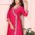 pink vichitra silk floral embroidery angrakha kurta set