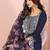 Navy blue roman plain embroidery straight round neck kurta set