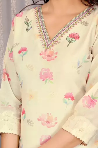 off white chanderi floral kurta set for women