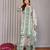 Off white & forest green linen floral & geomatric printed straight round neck kurta set