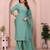 Aqua blue chinon plain embroidery straight kurta set