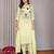 Lemon green kota doria floral embroidery straight round neck kurta set