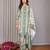 Off white & forest green linen floral & geomatric printed straight round neck kurta set