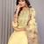 Pale yellow roman yoke embroidery straight neck kurta set