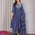 blue pure cotton yoke embroidery flared a line round neck kurta set