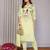 Lemon green kota doria floral embroidery straight round neck kurta set