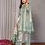 Off white & forest green linen floral & geomatric printed straight round neck kurta set