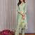 Pista green chanderi plain embroidery straight neck kurta set
