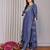 blue pure cotton yoke embroidery flared a line round neck kurta set