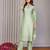 Pista green chanderi plain embroidery straight neck kurta set