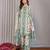 Off white & forest green linen floral & geomatric printed straight round neck kurta set