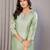 Pista green chanderi plain embroidery straight neck kurta set