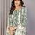 Off white & forest green linen floral & geomatric printed straight round neck kurta set