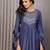 blue pure cotton yoke embroidery flared a line round neck kurta set
