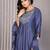 blue pure cotton yoke embroidery flared a line round neck kurta set
