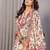 Cream linen floral printed straight neck kurta set